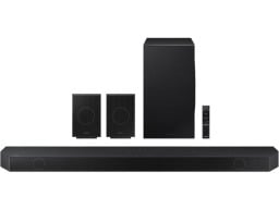 A 5-unit Samsung sound bar and speaker system appears on a white background.