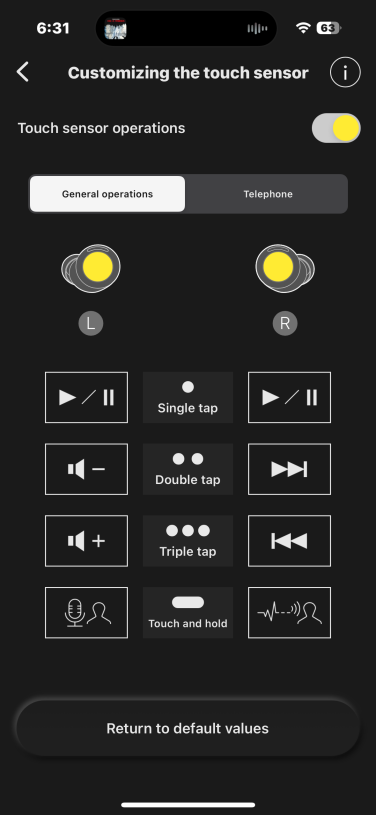 screenshot from the technics audio connect app