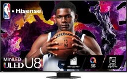 Hisense 65-inch U8 QLED TV with basketball player on screen