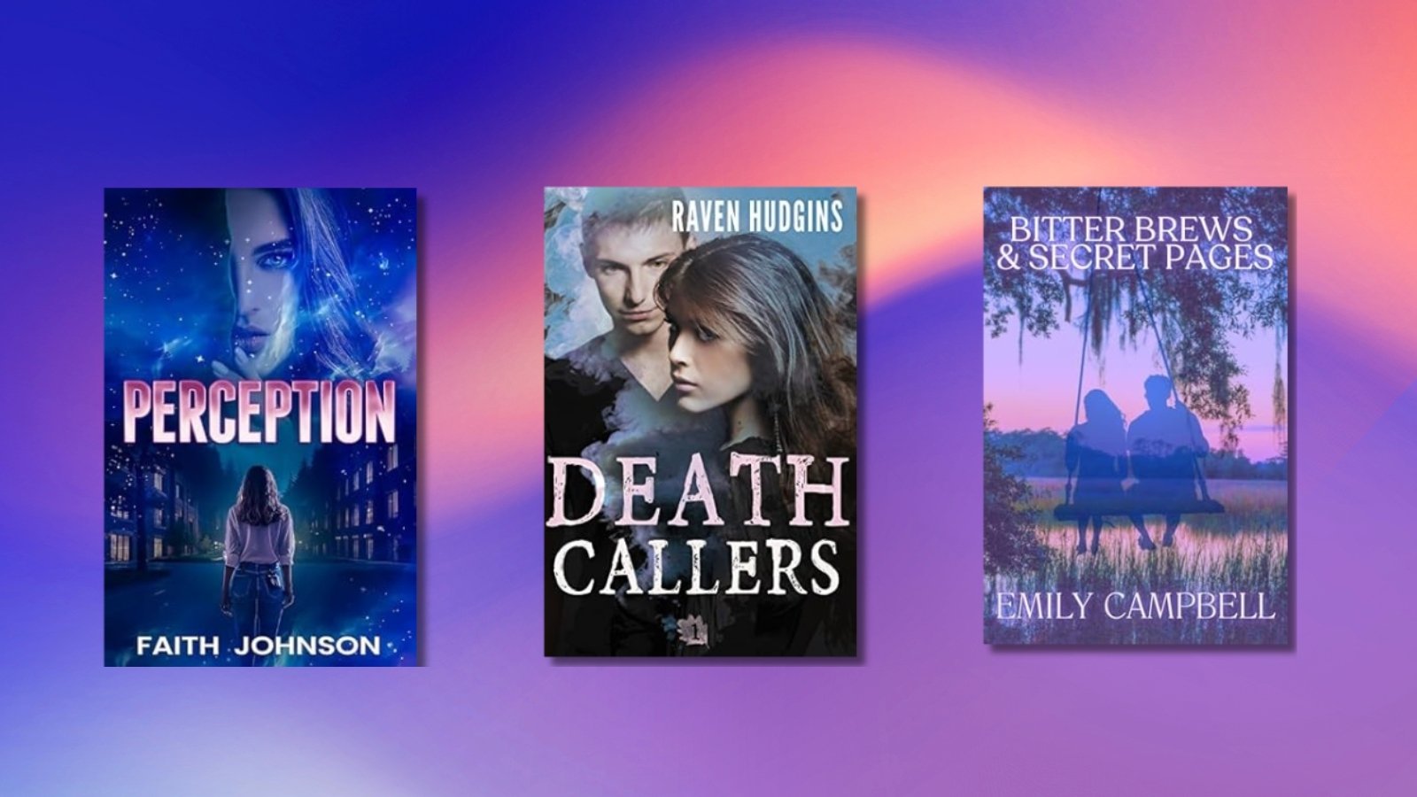 Selection of romance book covers on gradient background