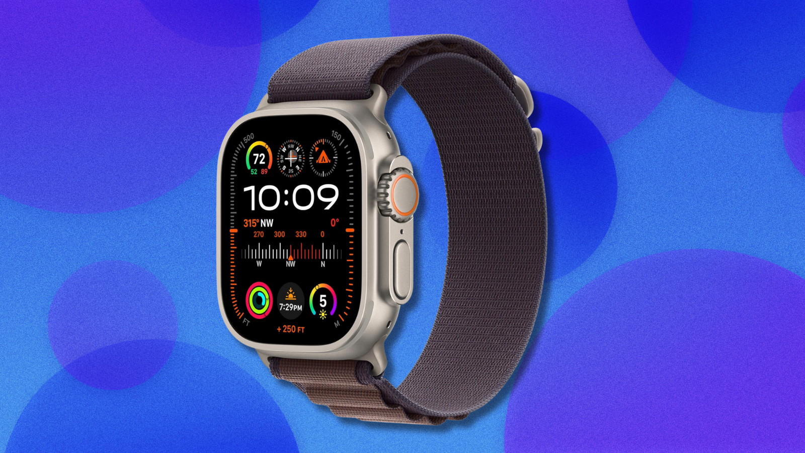 Apple Watch Ultra 2 on blue and purple abstract background