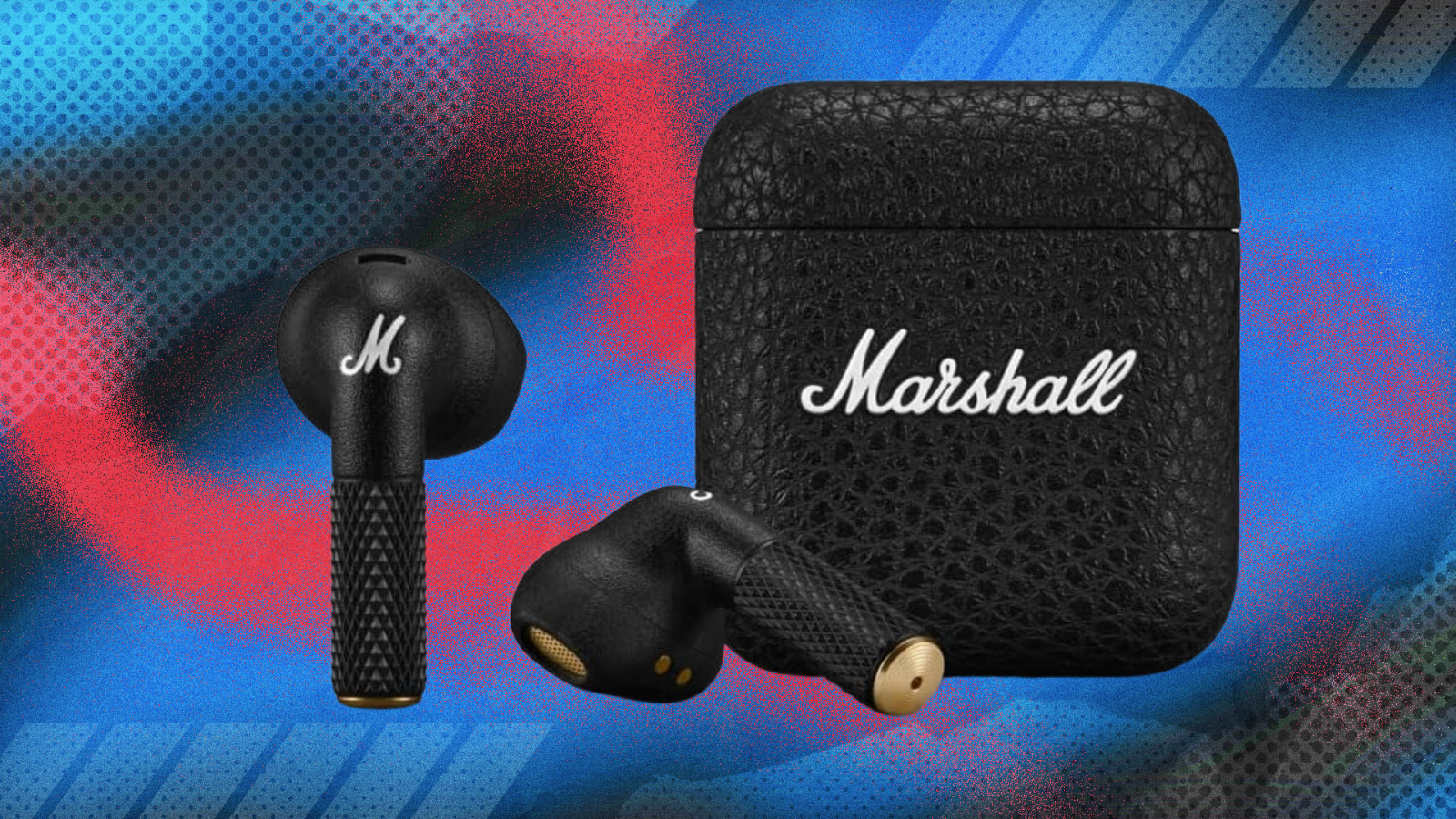 Marshall Minor IV on a Presidents' Day themed red, white and blue abstract background