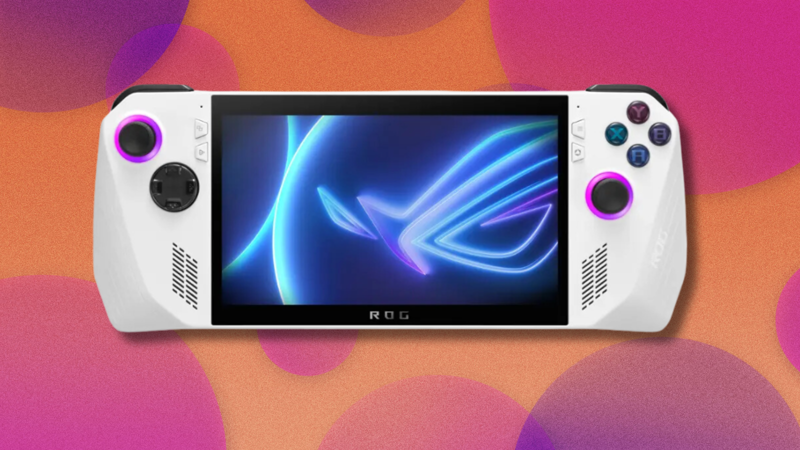 ASUS ROG Ally on orange and purple abstract background