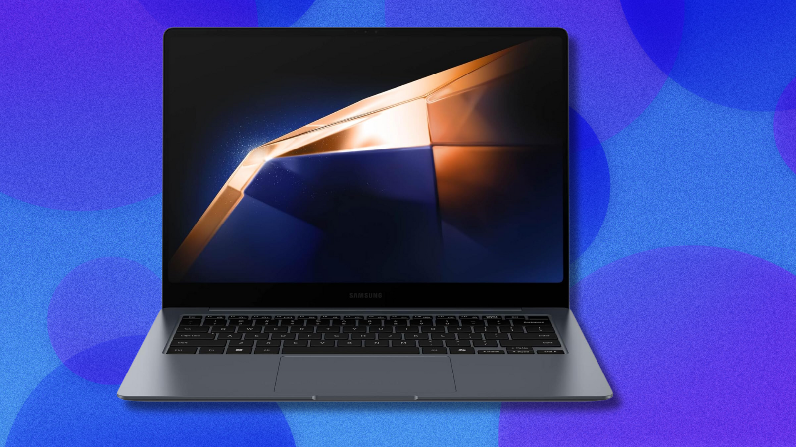 Samsung Galaxy Book4 Pro on blue and purple abstract background