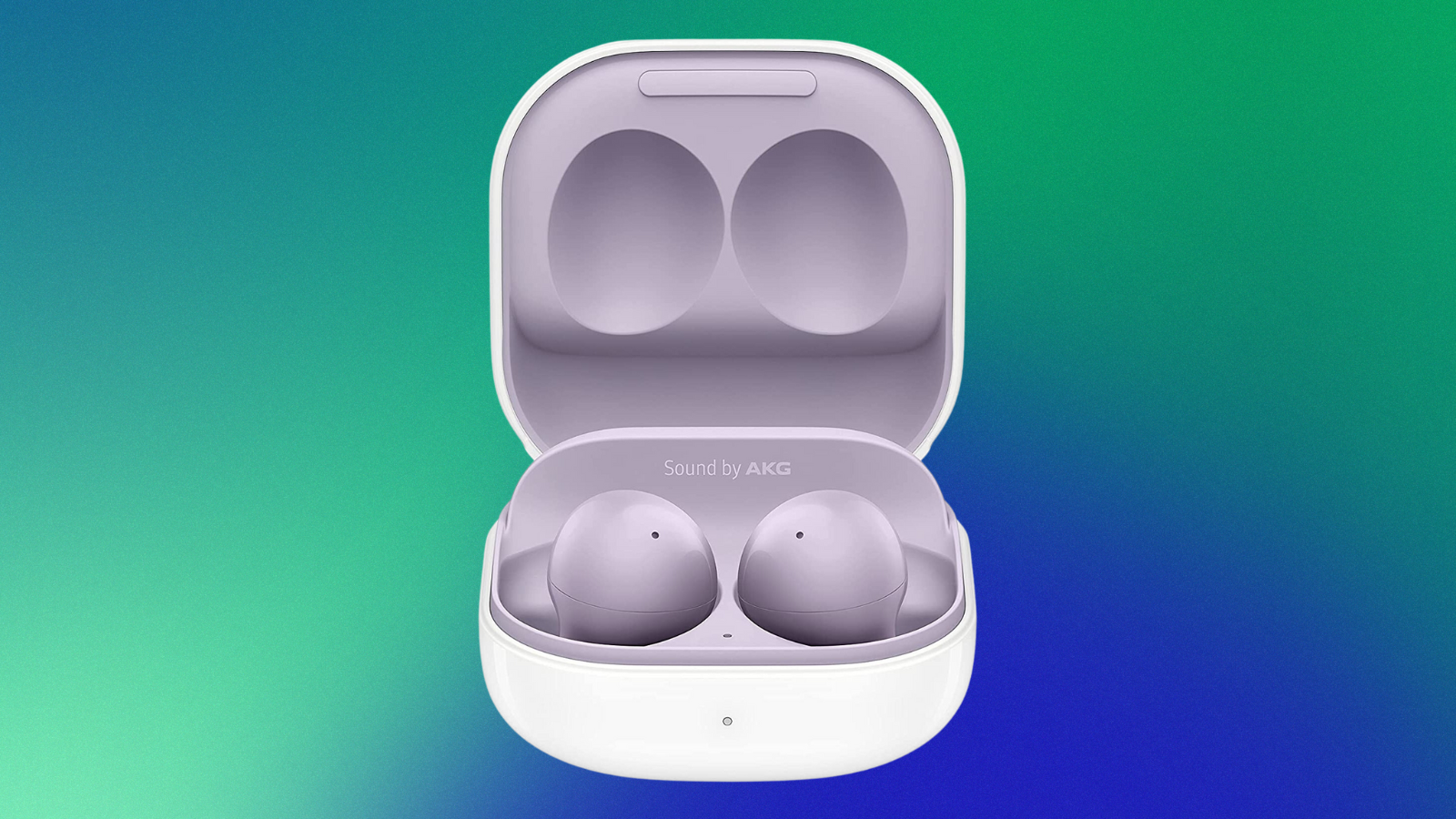 Samsung Galaxy Buds 2 Pro on a blue to green background