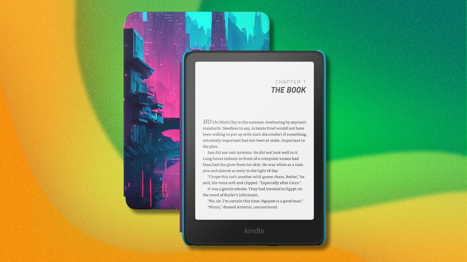 Kindle Paperwhite Kids on green and yellow abstract background