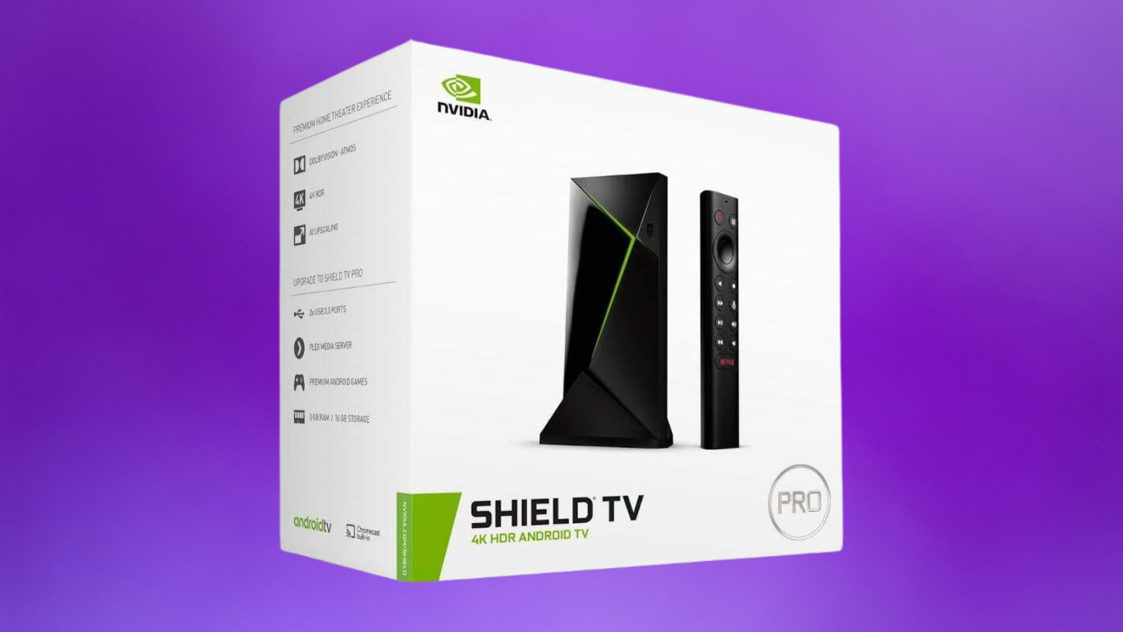 NVIDIA SHIELD TV Pro on a purple background