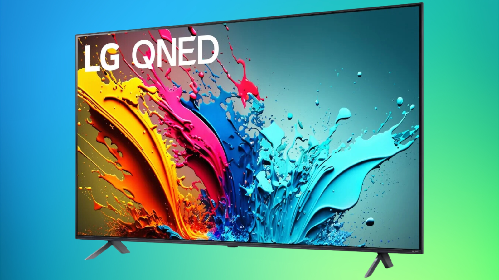 LG 55-inch QNED 4K UHD Smart TV on a blue to green background