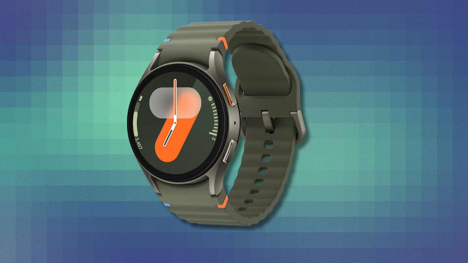 Samsung Galaxy Watch 7 on blue and teal abstract background