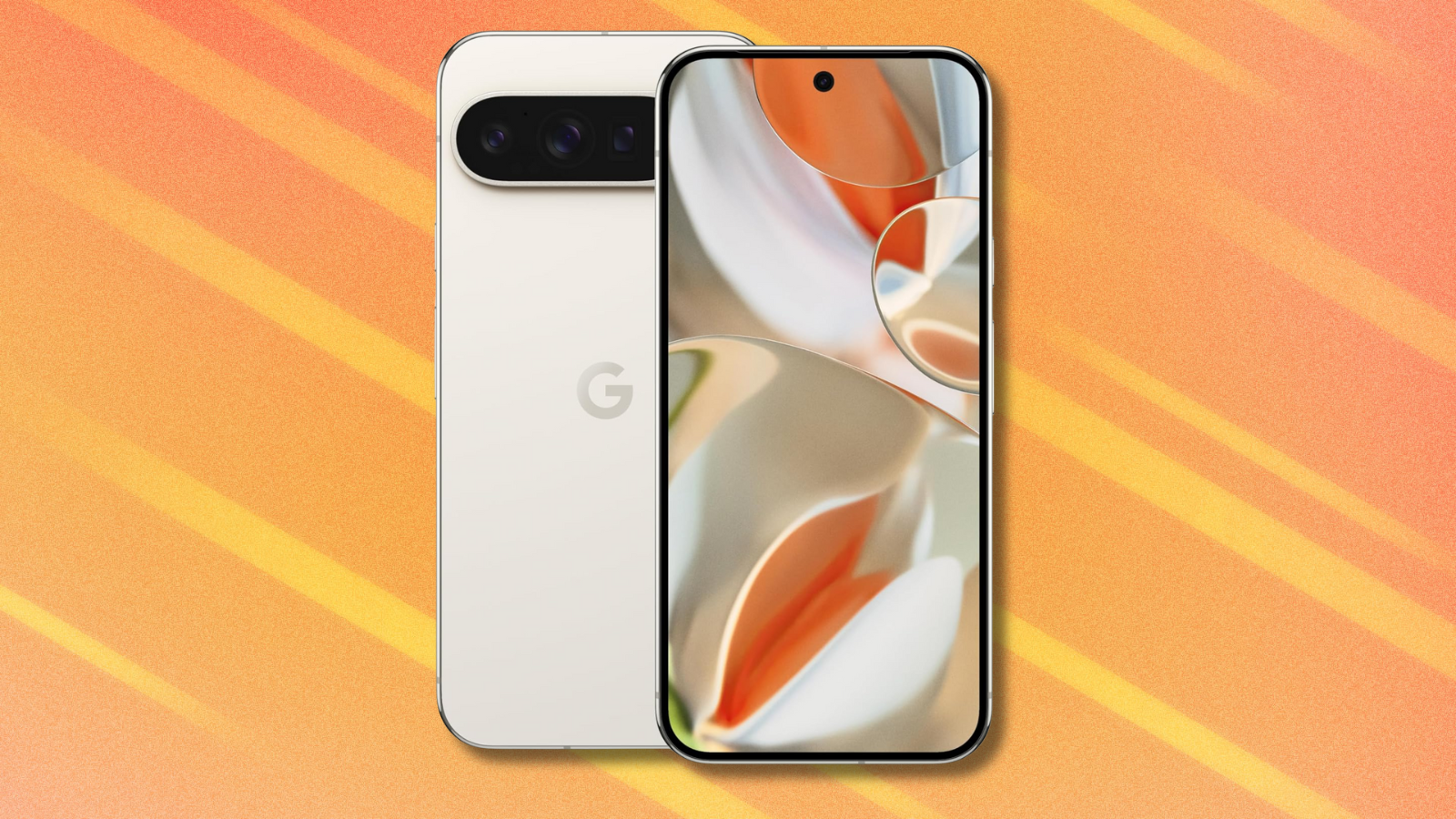 Google Pixel 9 Pro XL on orange abstract background