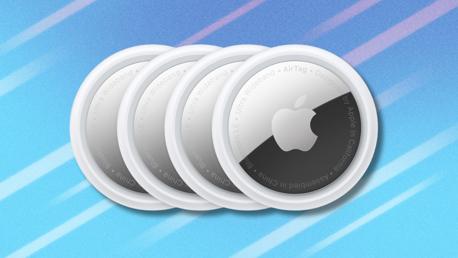 Apple AirTags on blue abstract background