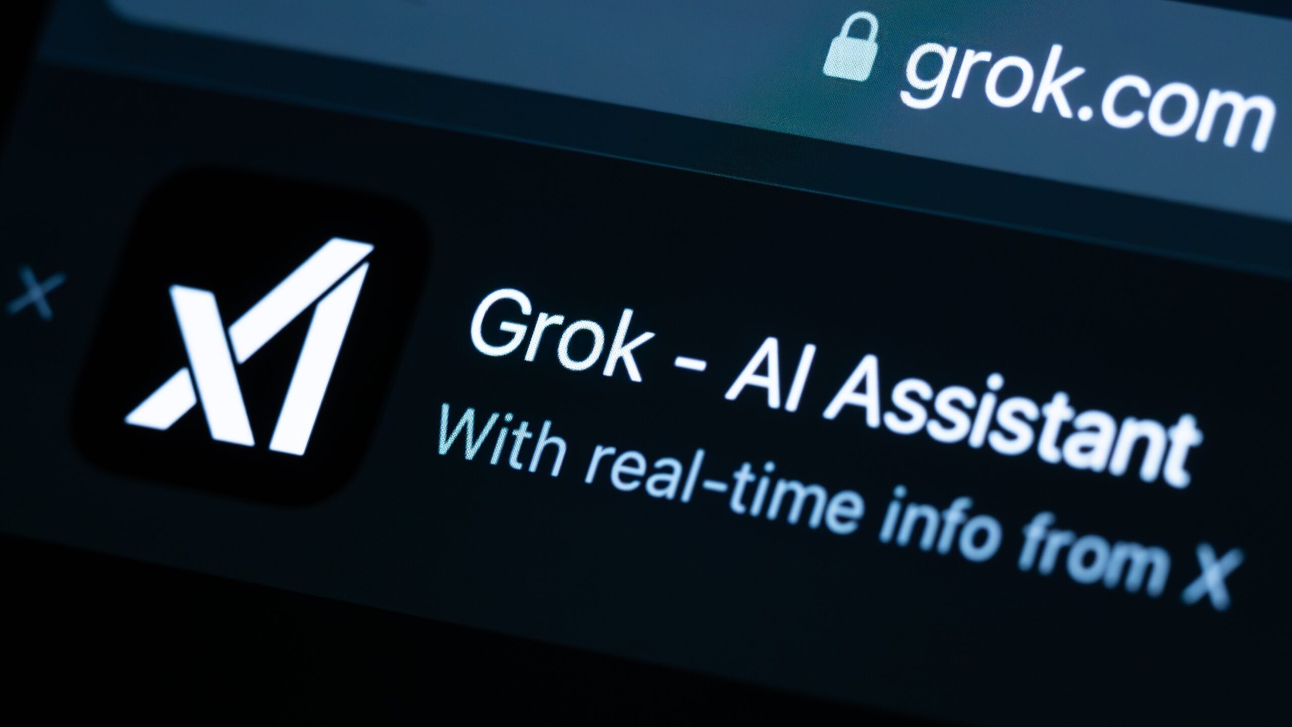 A zoomed-in photo of the Grok AI Assistant desktop page. 