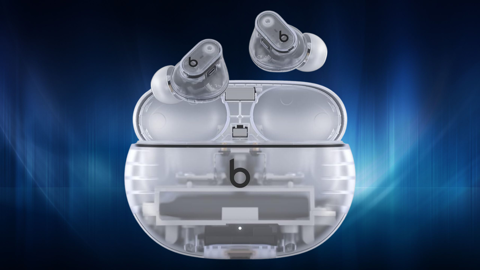 Beats Studio Buds+ on a blue aura background