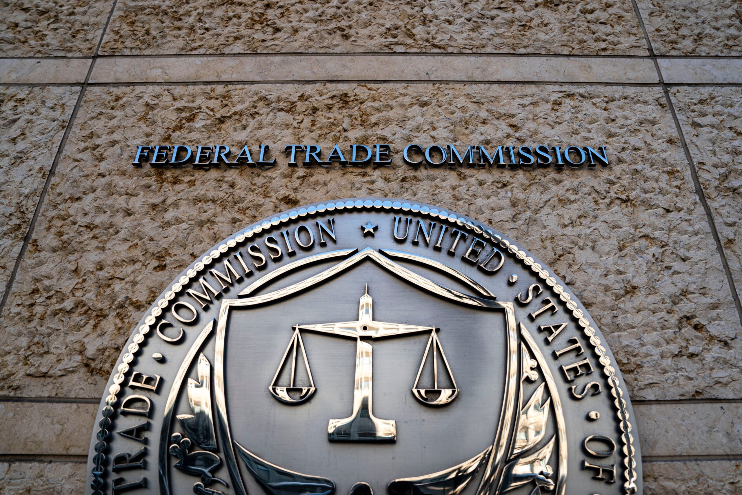 The seal of the Federal Trade Commission (FTC) outside the agency's headquarters in Washington, DC, US