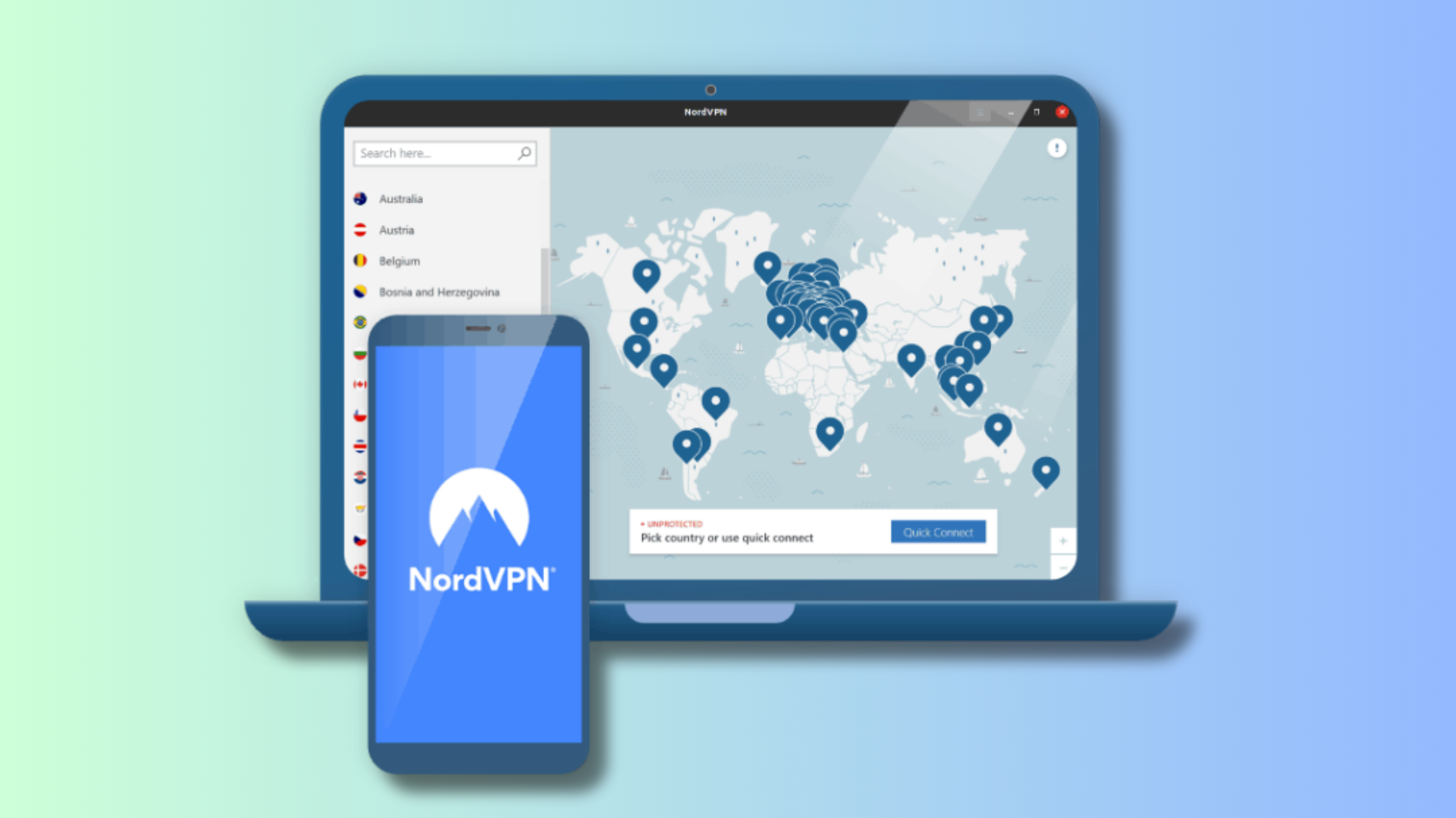 NordVPN on a laptop and a smartphone.