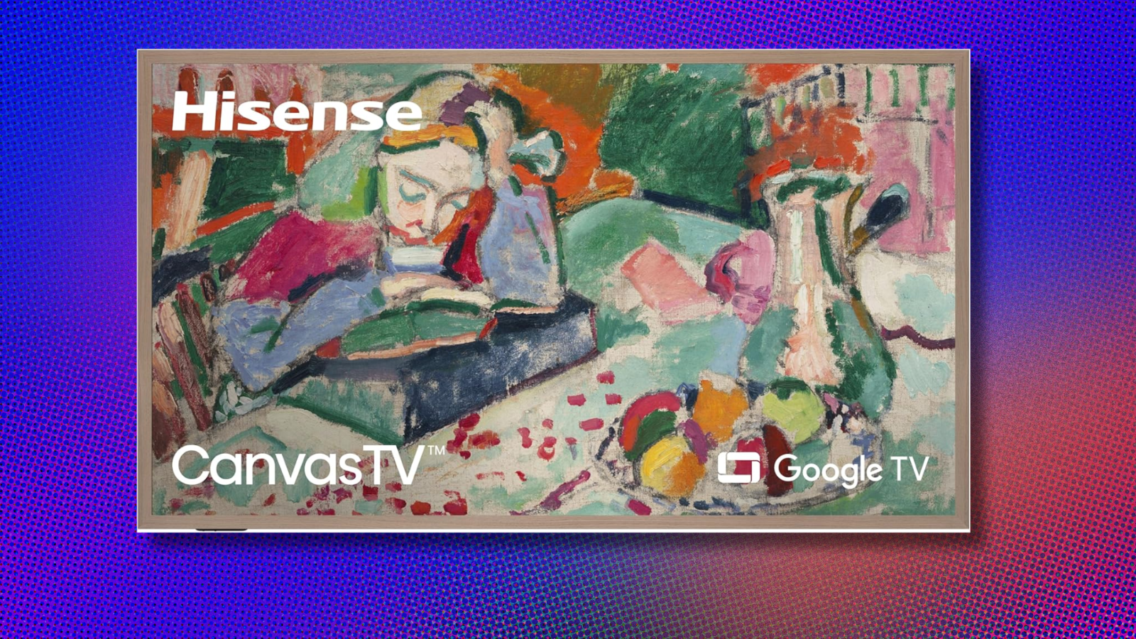 Hisense Canvas TV on blue and orange abstract background