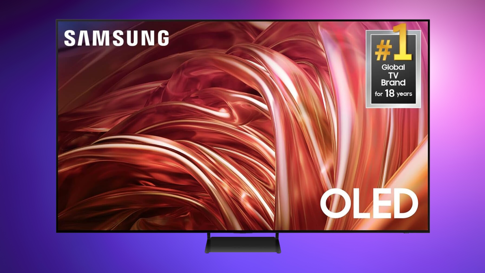 Samsung S85D OLED TV on a purple background