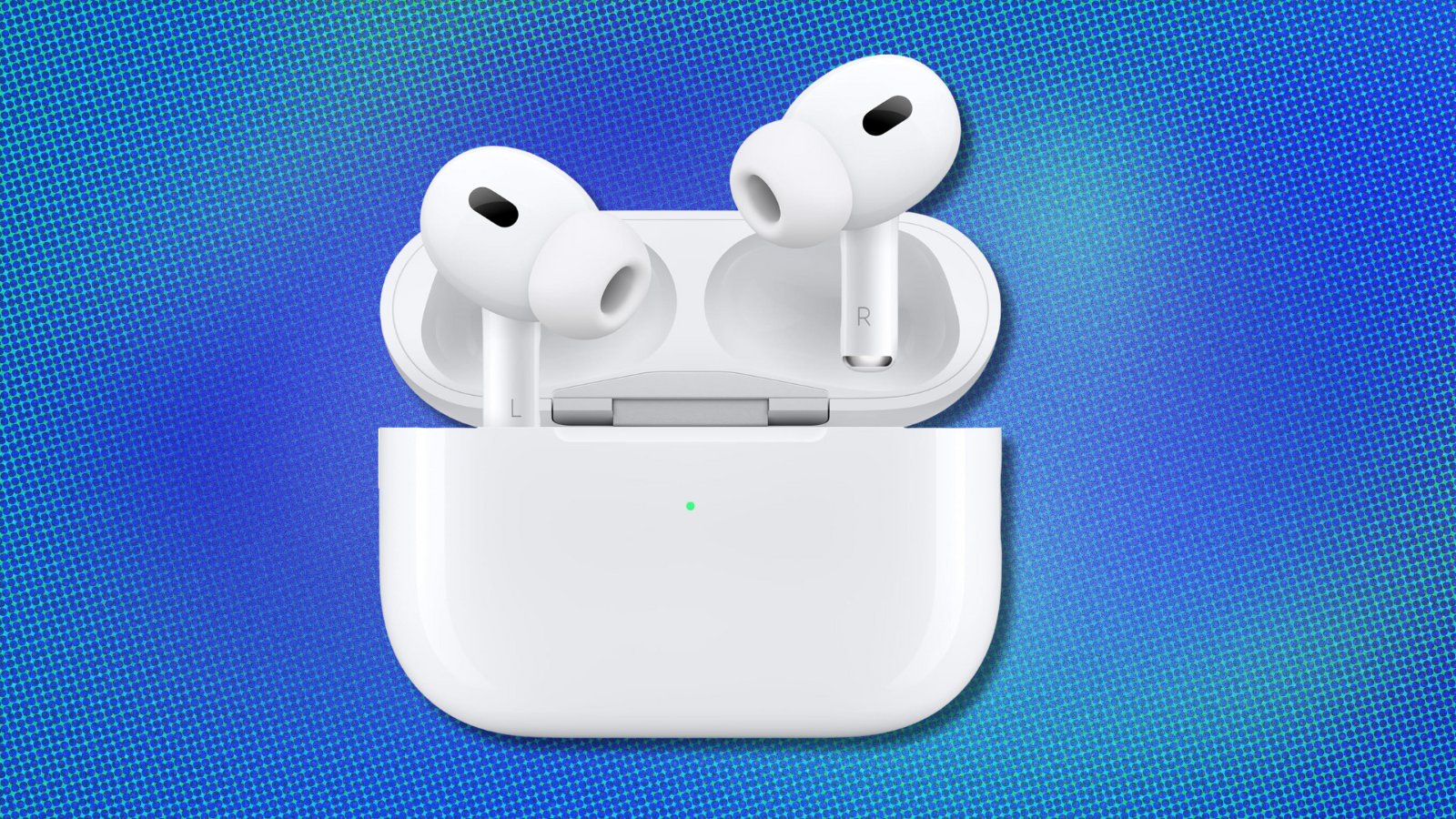 Apple AirPods Pro 2 on blue and dark blue abstract background