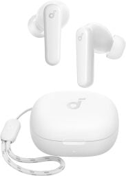 a white pair of the anker p20i earbuds with included case