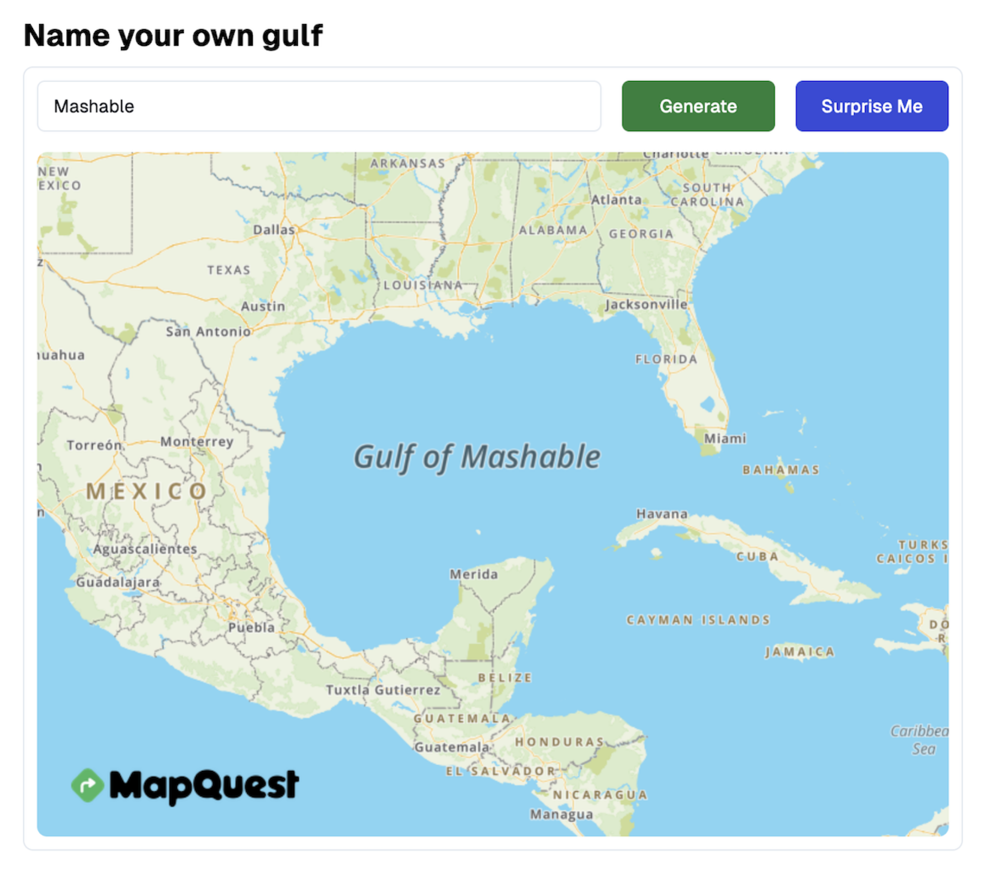 MapQuest page displaying the "Gulf of MapQuest"