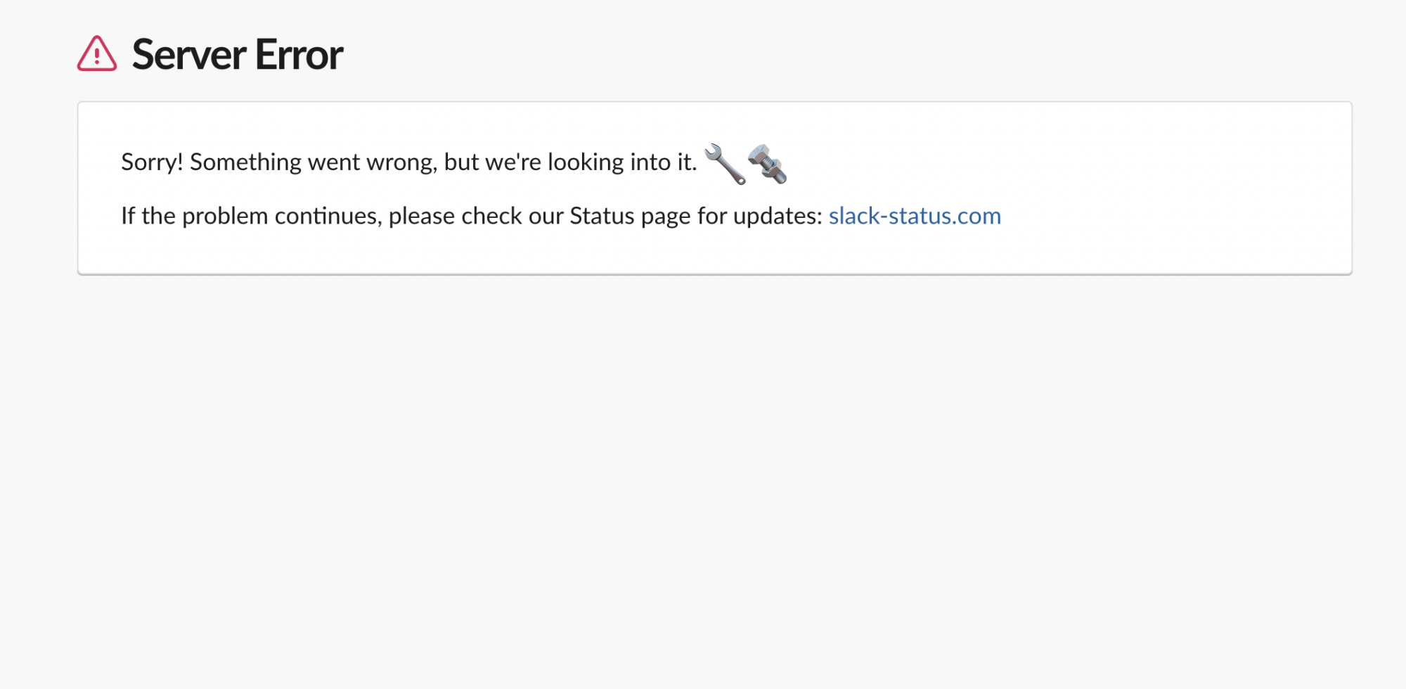 screenshot of server error with slack