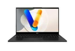 An Asus Vivobook Pro 15 appears on a white background — abstract shapes make a V on its screen.