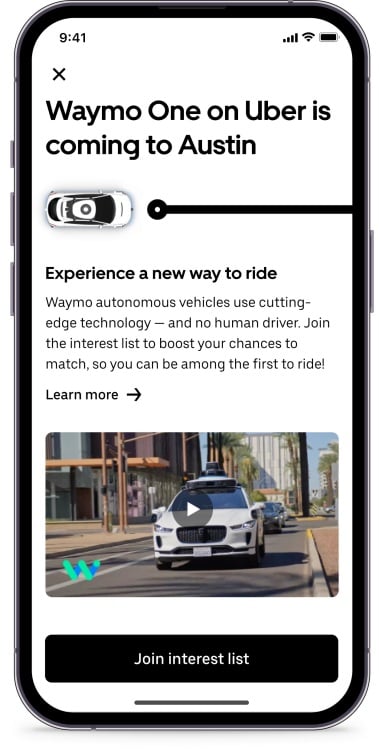 interest list for the waymo and uber launch on a smartphone screen