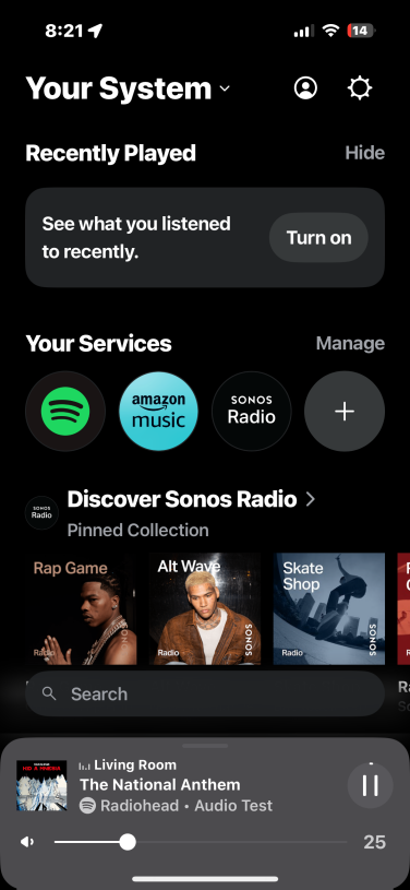 screenshot from the sonos app