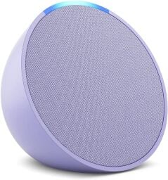 lavender bloom amazon echo pop against a white background