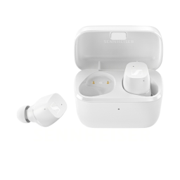 Sennheiser CX True Wireless earbuds on a white background