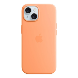 Apple iPhone 15 Silicone Case in Orange Sorbet on a white background