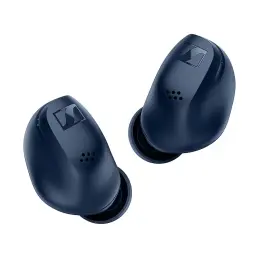 blue sennheiser accentum earbuds against a white background