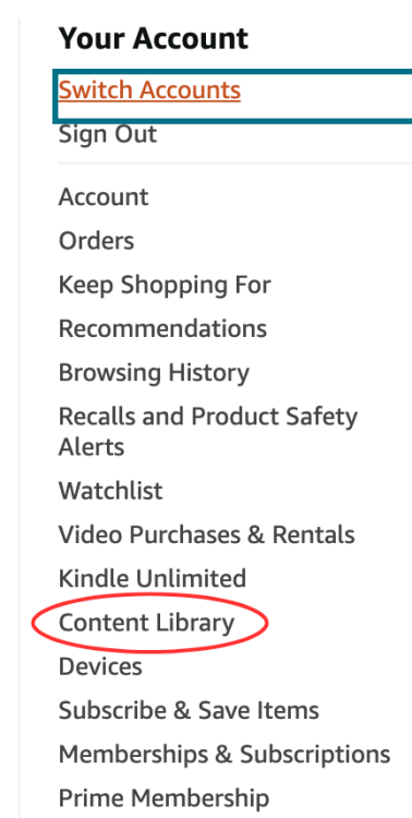 A screenshot showing the Account & Lists tab on Amazon