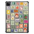 An iPad case decorated with stamps on it