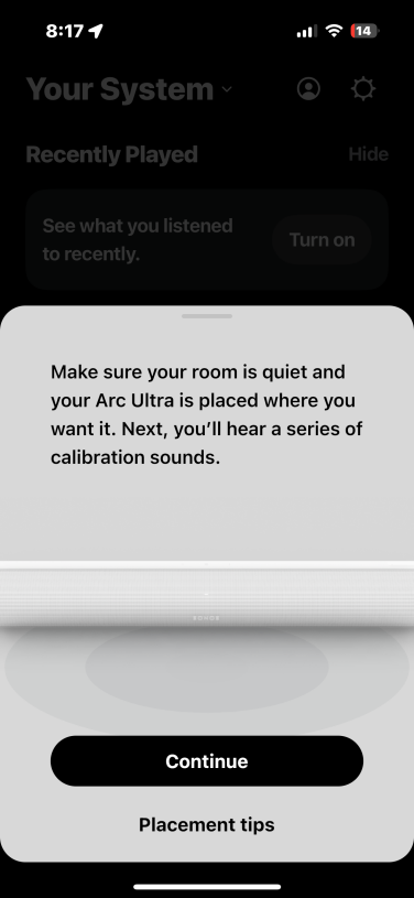 screenshot from sonos app showing Trueplay toning