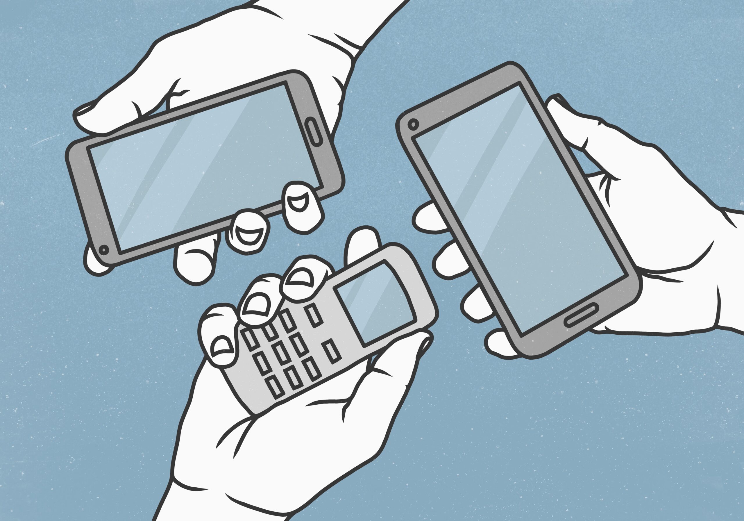 illustration of hands holding phones