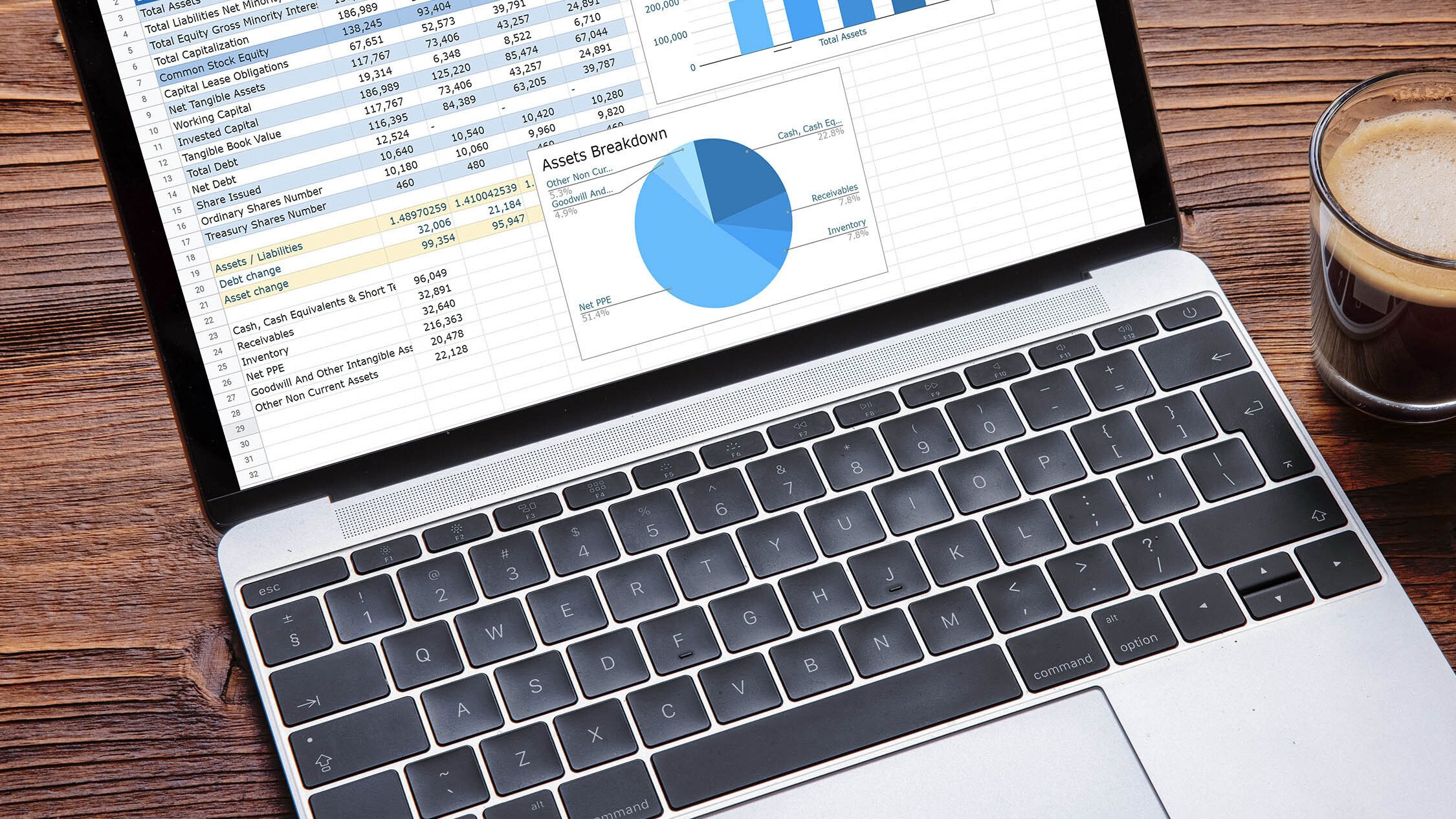 a laptop with charts and graphs on display