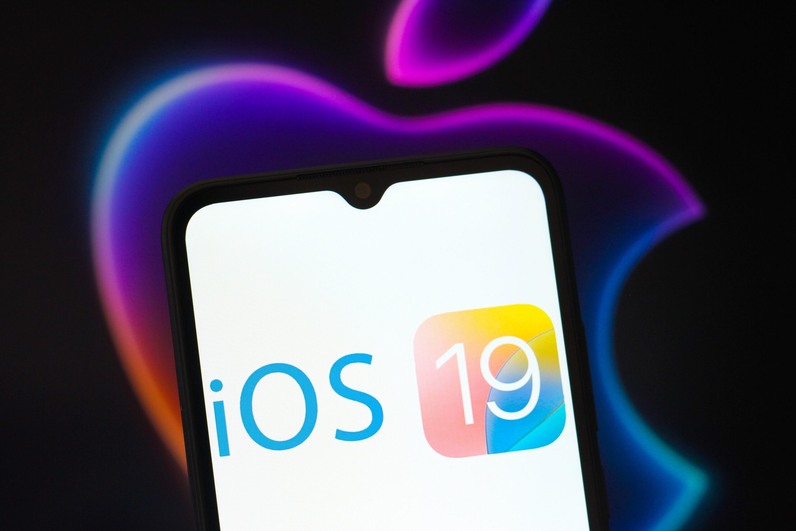 ios19 logo displayed on an iphone screen