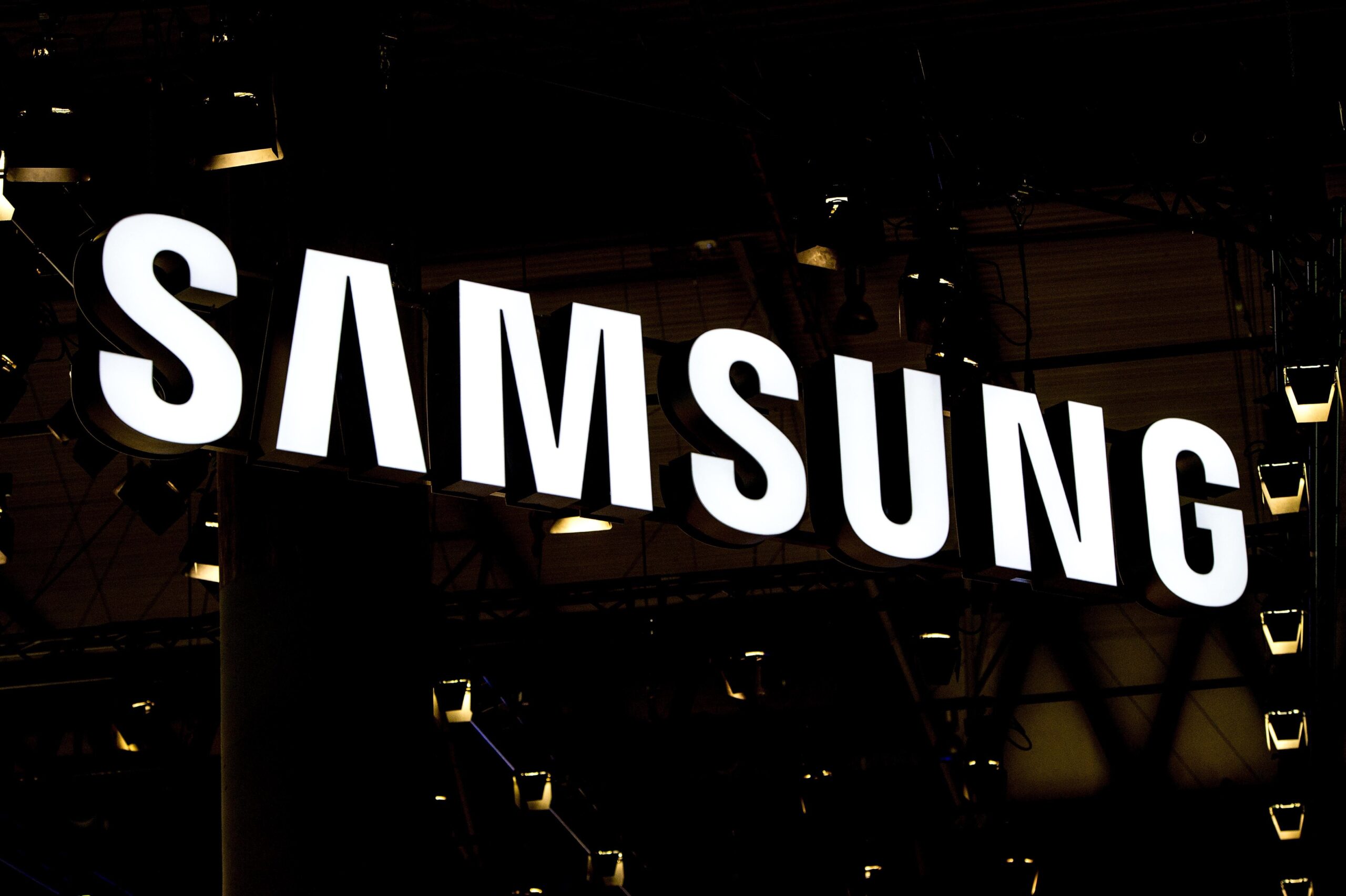 samsung logo with lighting behind it