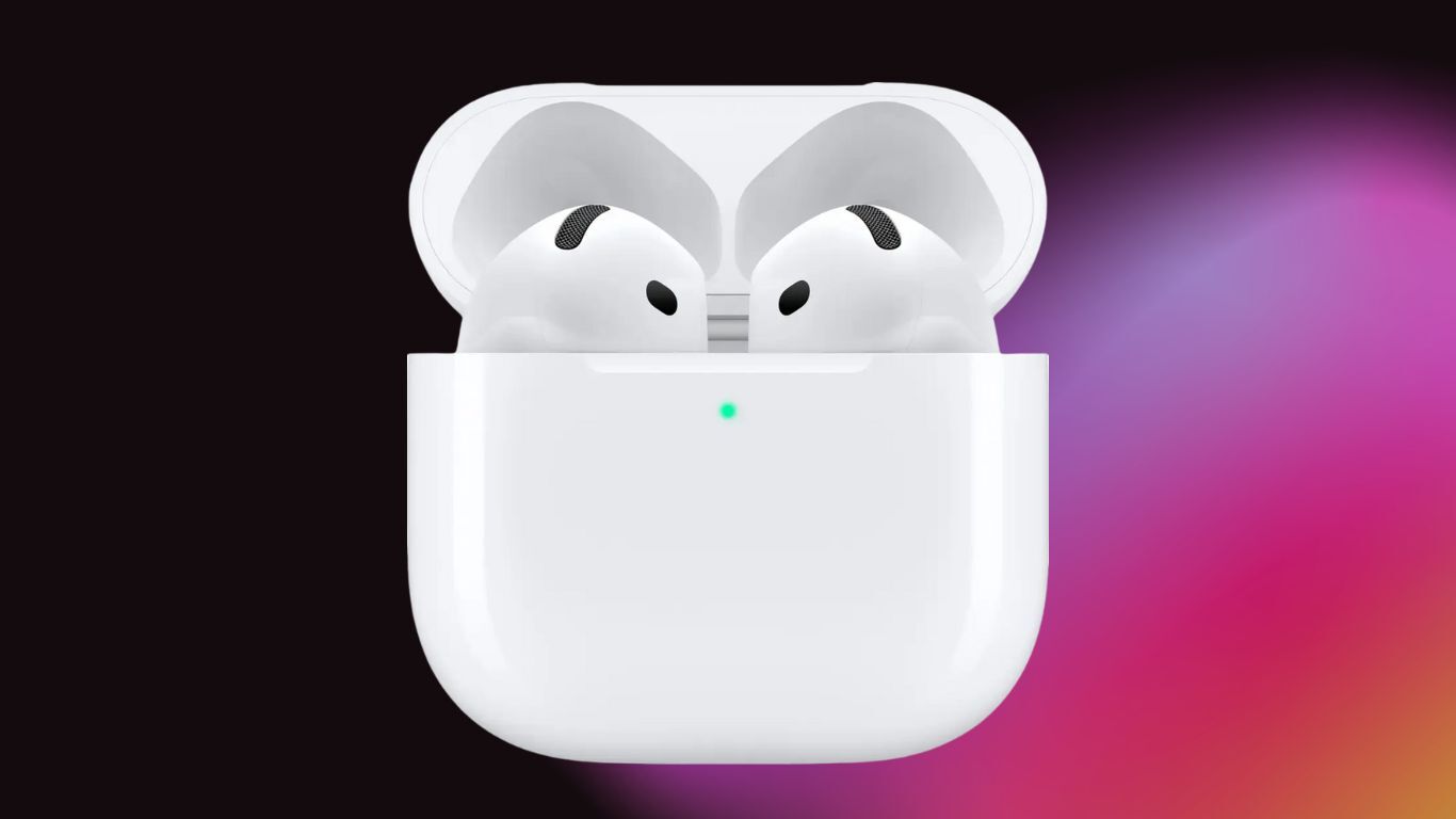 Apple AirPods 4 ANC on a black to multicolor gradient background