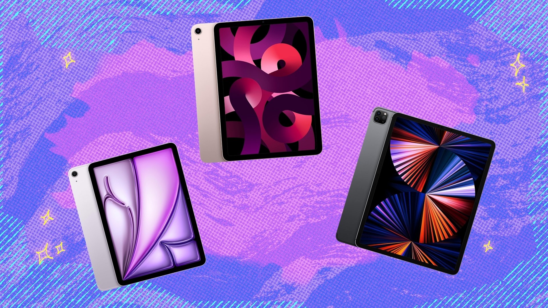 Selection of iPads on gradient background