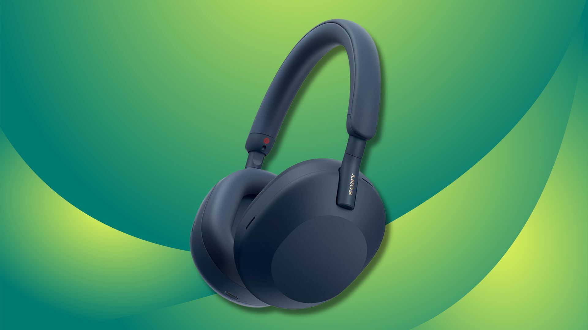midnight blue sony wh-1000xm5 headphones against a green patterned background