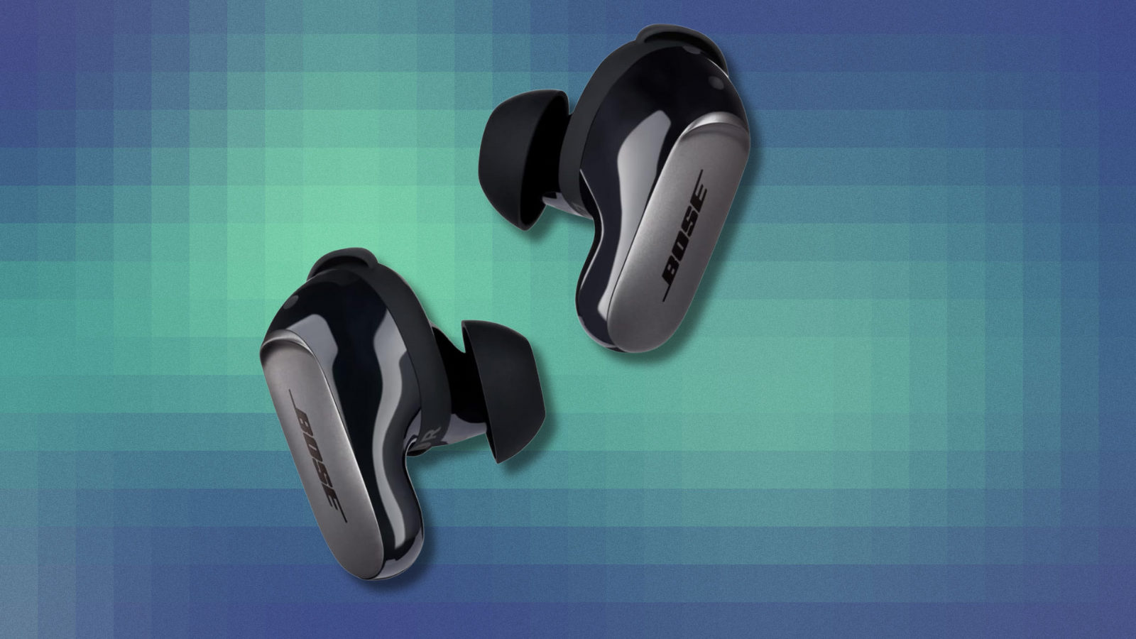 Bose QuietComfort Ultra Earbuds on teal abstract background