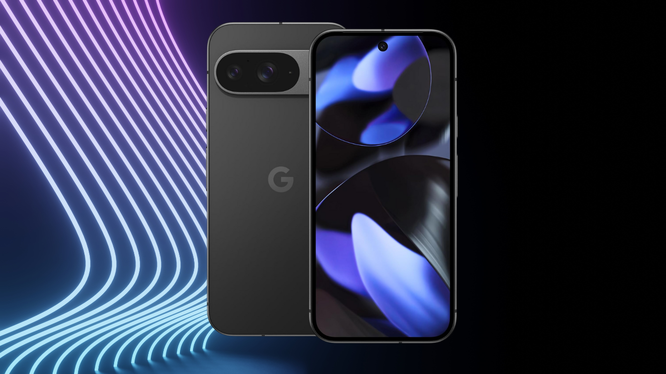 Google Pixel 9 128gb on a black background with RGB light strips