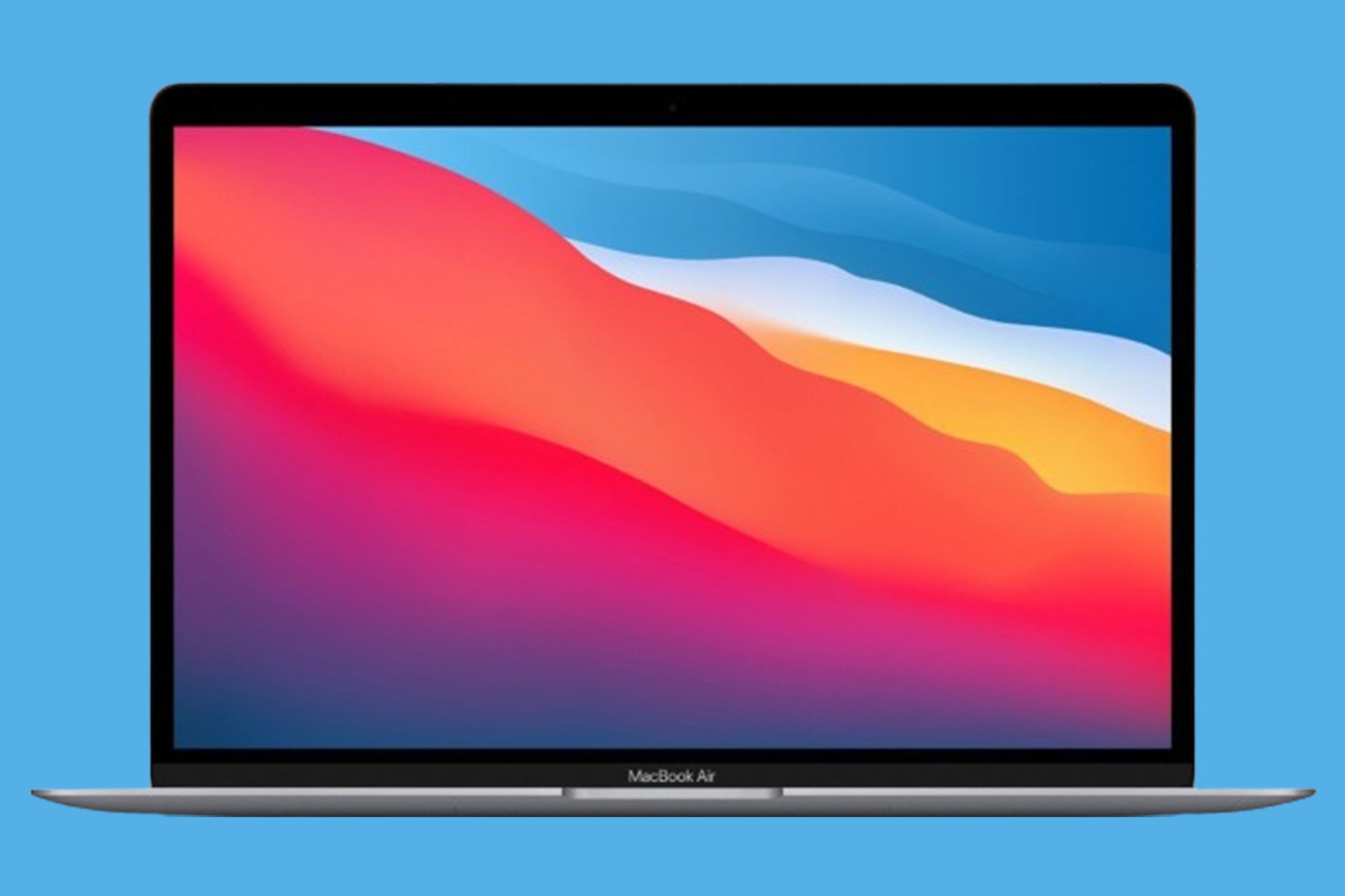 m1 macbook air laptop on blue background