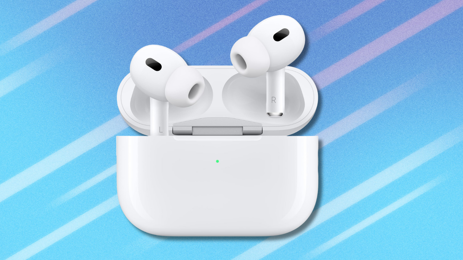 Apple AirPods Pro 2 on light blue abstract background