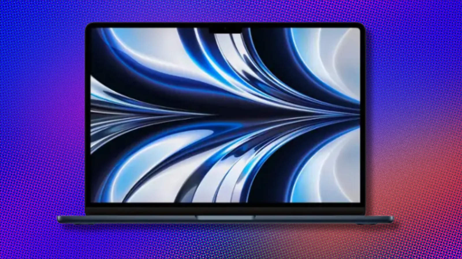 MacBook Air on blue and orange abstract background
