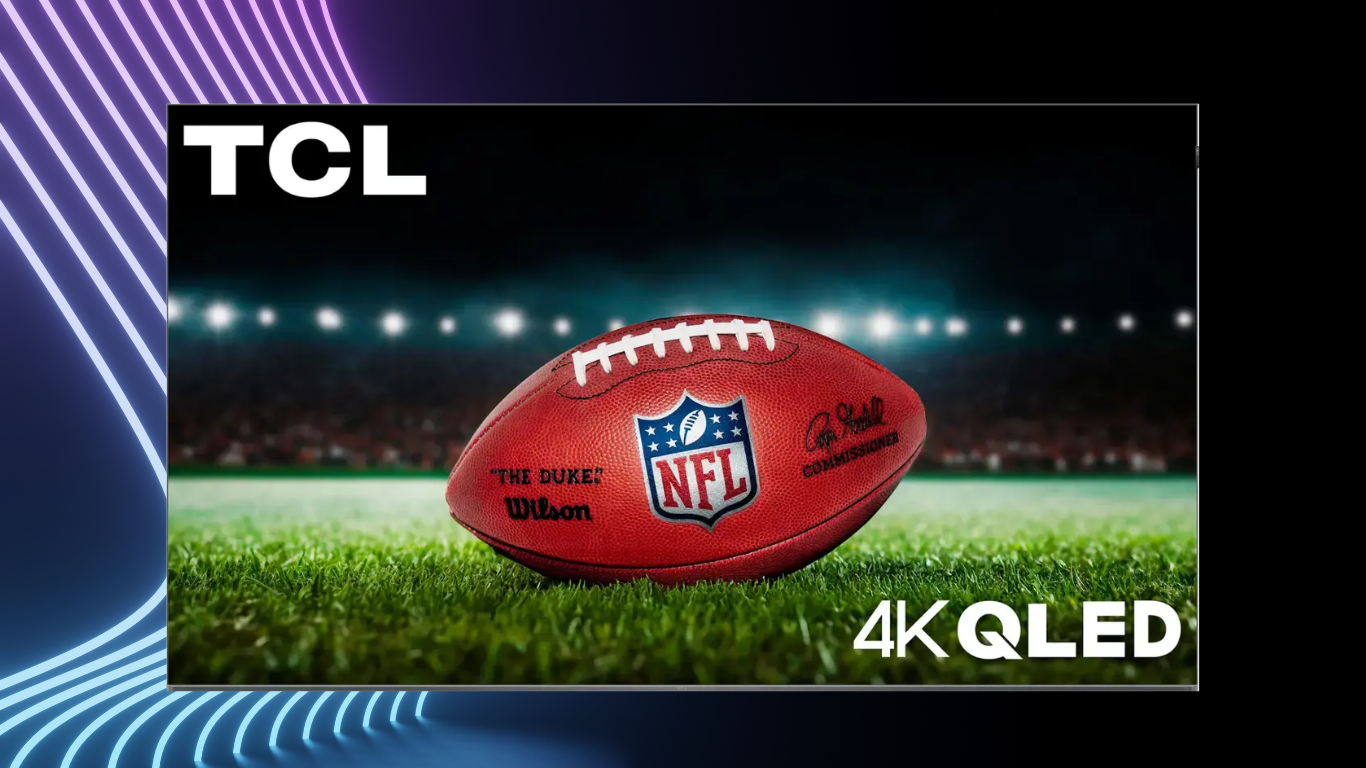 TCL 75-inch Q6 on a black with RGB strips background