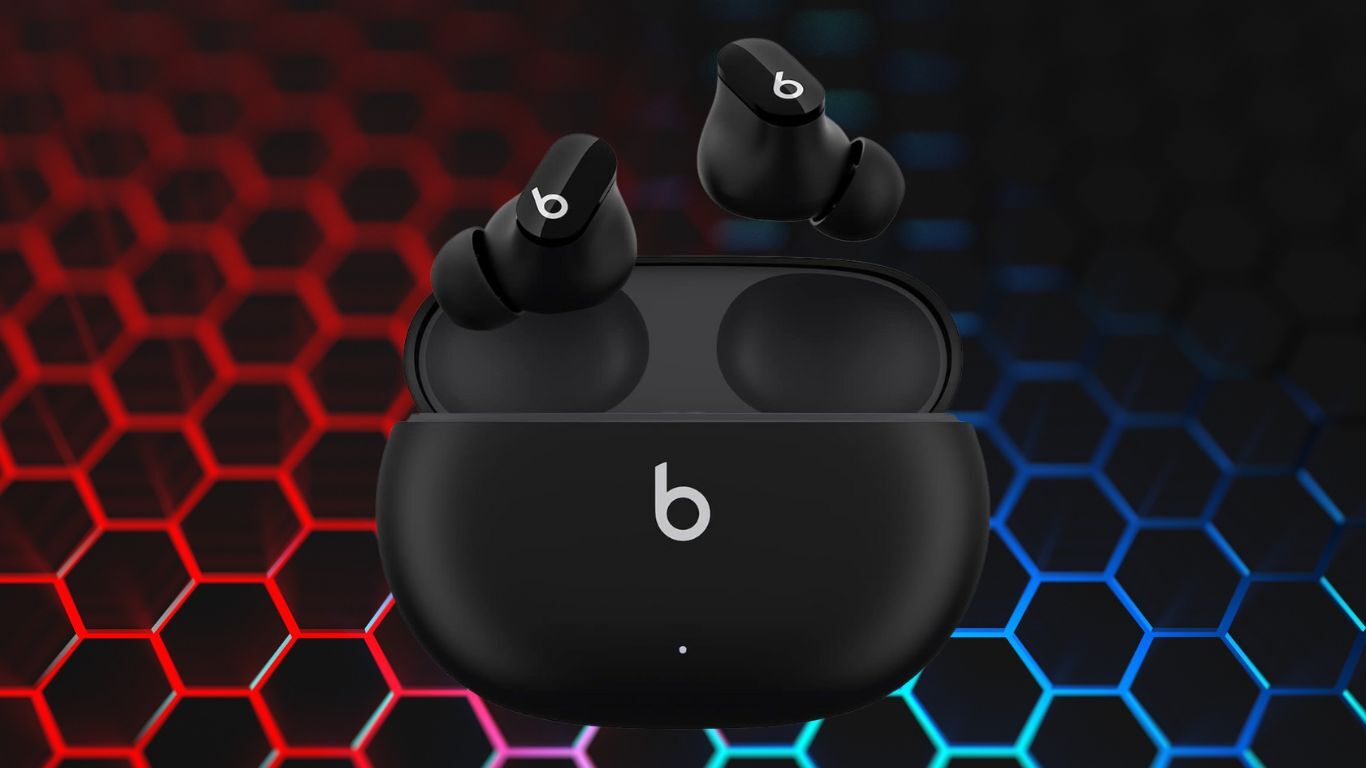 Beats Studio Buds on an RGB grid background