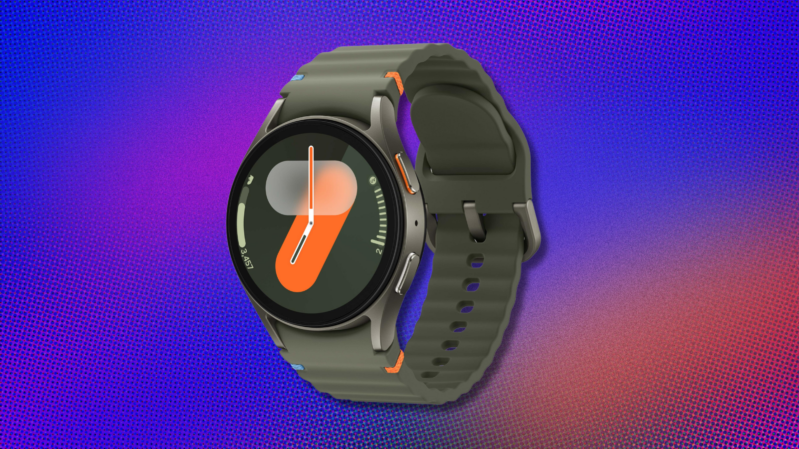  Samsung Galaxy Watch7 on orange and blue abstract background